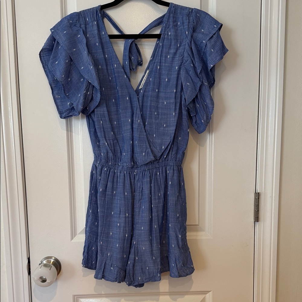 American Eagle Outfitters Blue romper with Subtle White Dots